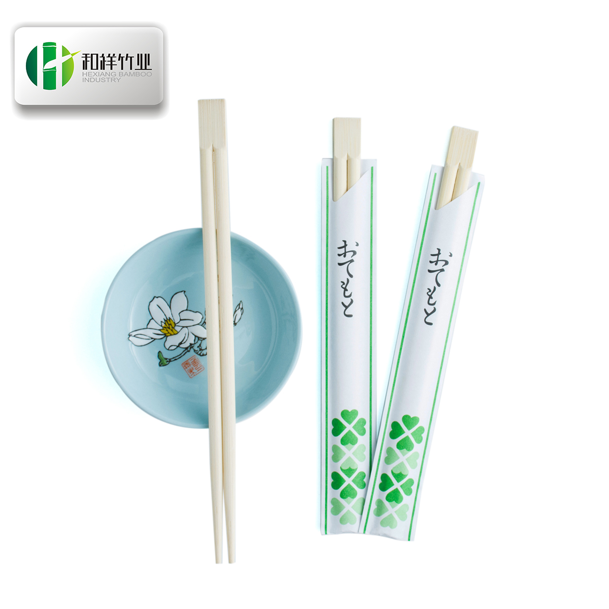 twin bamboo chopsticks with half paper sleeve
